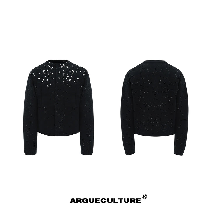 Sequin Snowflake Knit Cardigan Sweater with Rhinestone Embellishments - ArgueCulture