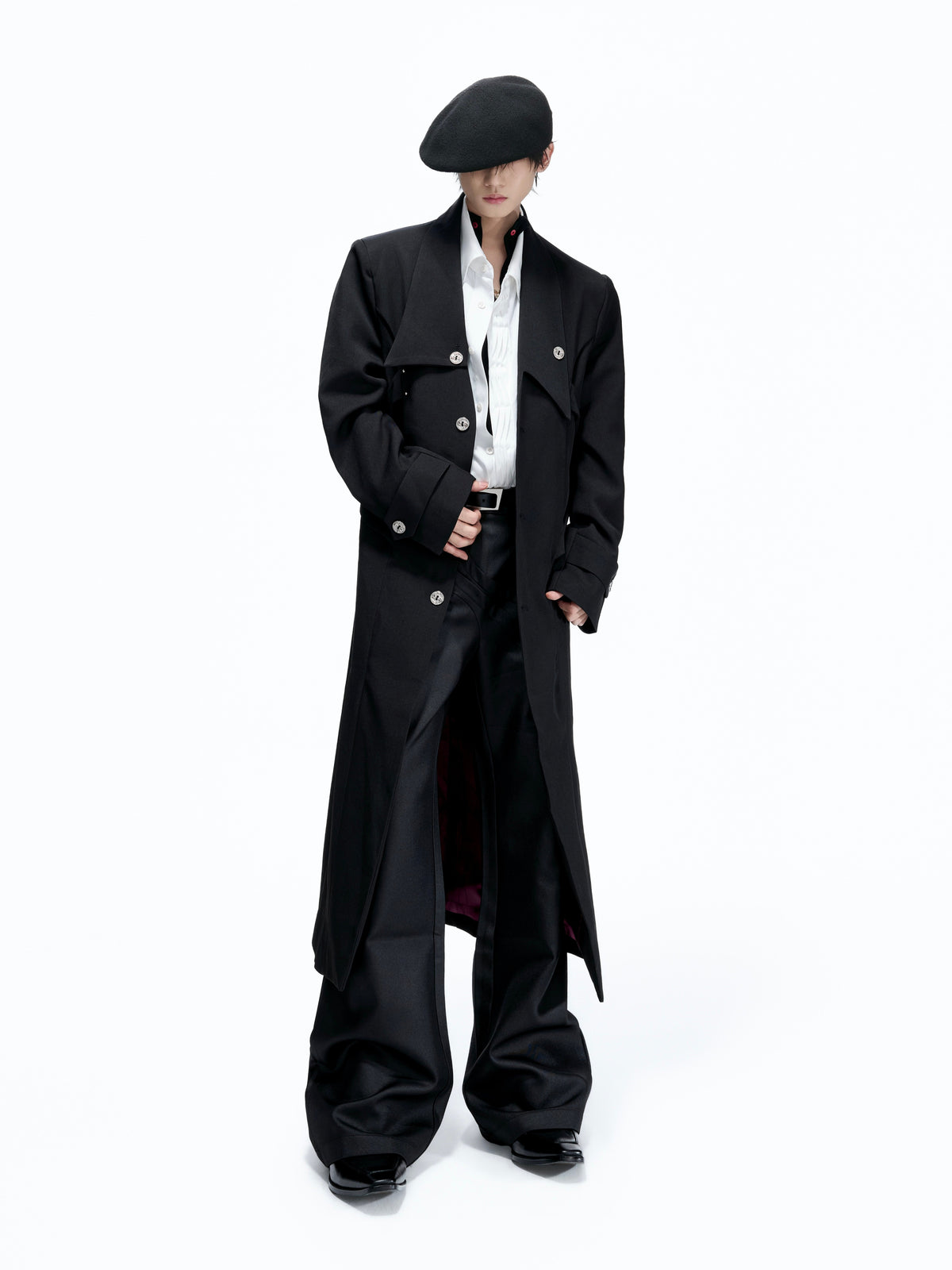 Black Contrast-Lined Long Coat - product image 2