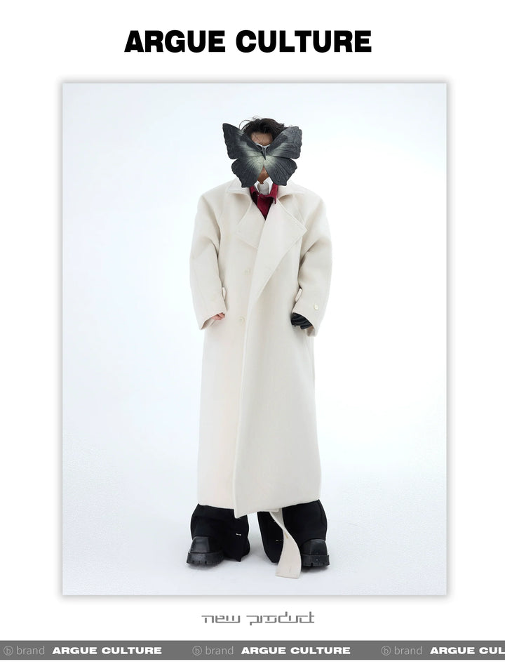 Men¡¯s Wool Coat with Drop Shoulder Design & Back High Slit - ArgueCulture