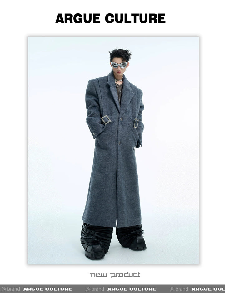 Metal Buckle Wool Coat with Shoulder Pads & Belt for Fall Winter - ArgueCulture