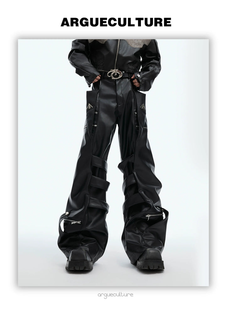 Punk Faux Leather Cargo Pants with Multi-Layer Straps - ArgueCulture