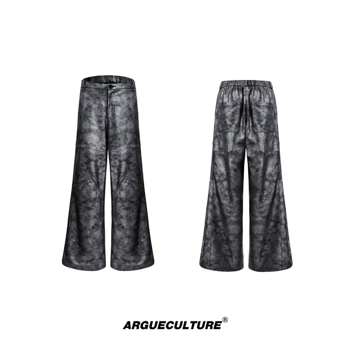 Avant-Garde Silver Wide-Leg Pants with Segmented Lines and Distressed Texture - ArgueCulture