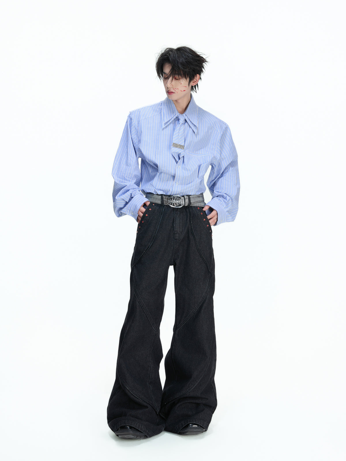 Striped Waist-Cinched Shoulder Shirt - product image 4