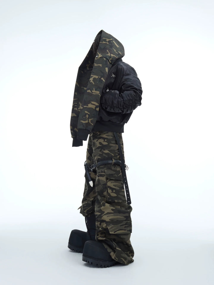 Camouflage Hooded Bomber Jacket with Quilted Sleeves - Winter Warmth - ArgueCulture