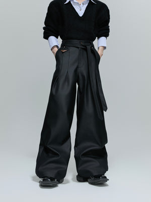 Pleated Straight-Leg Tie-Waist Trousers - product image 1