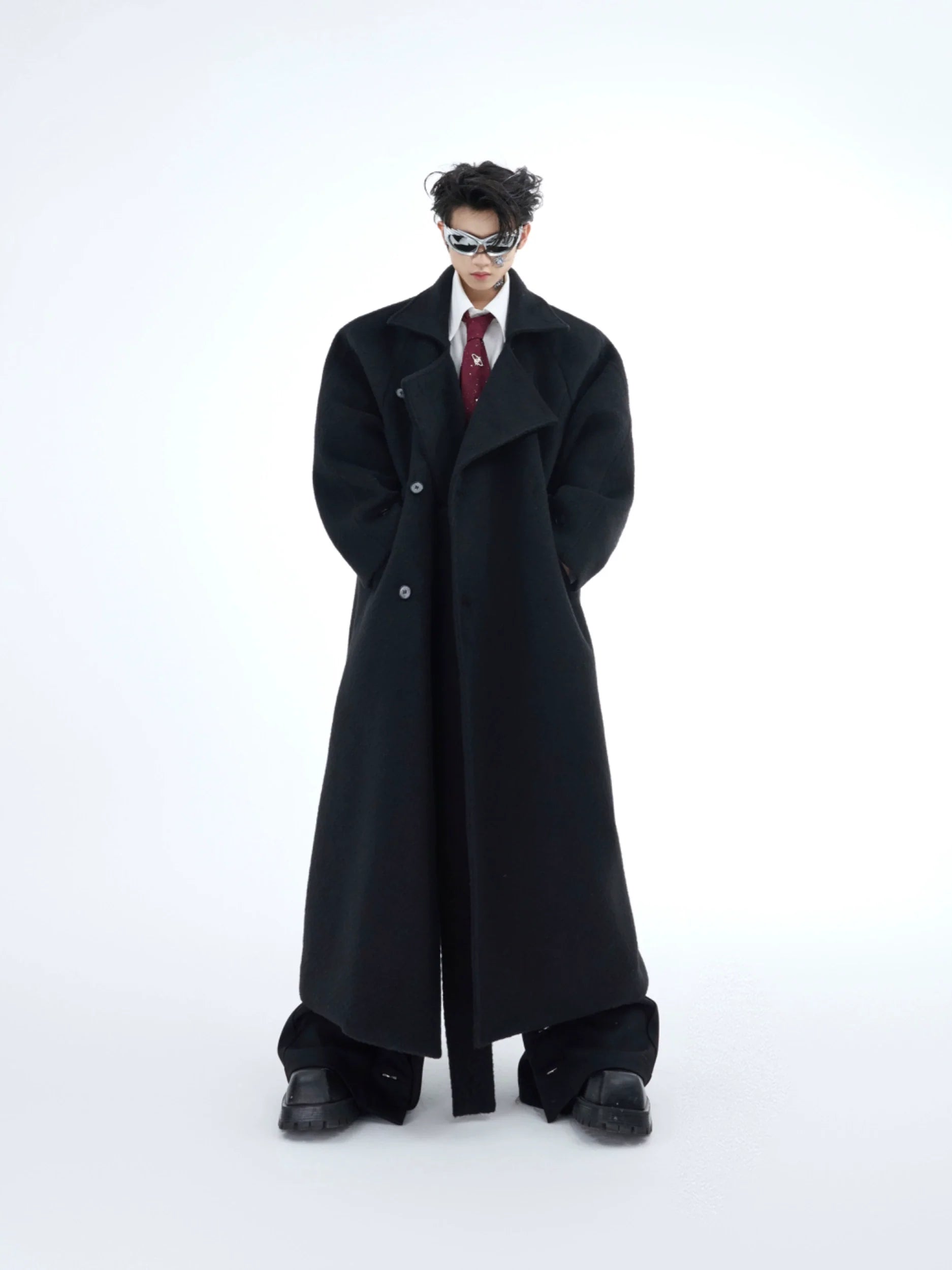 Men¡¯s Wool Coat with Drop Shoulder Design & Back High Slit - ArgueCulture