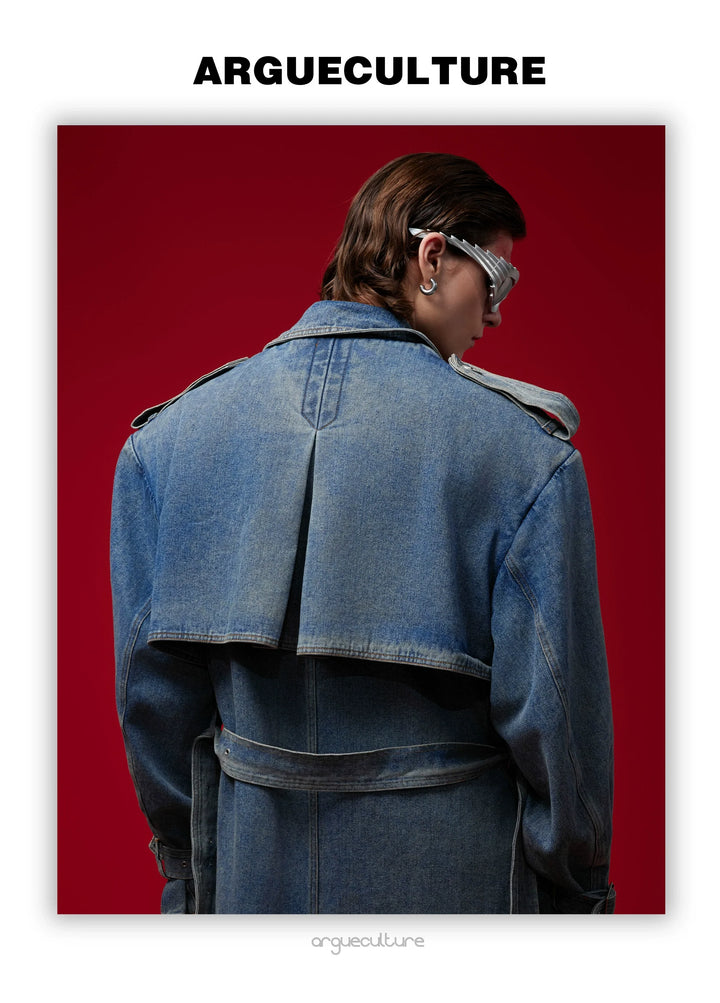 Vintage Denim Coat with Military Collar and Post-Apocalyptic Style - ArgueCulture