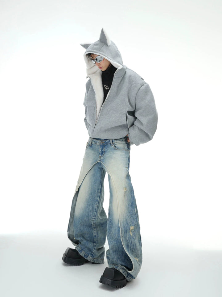 Convertible Reversible Plush Hoodie with 3D Ears & Cotton Back - ArgueCulture