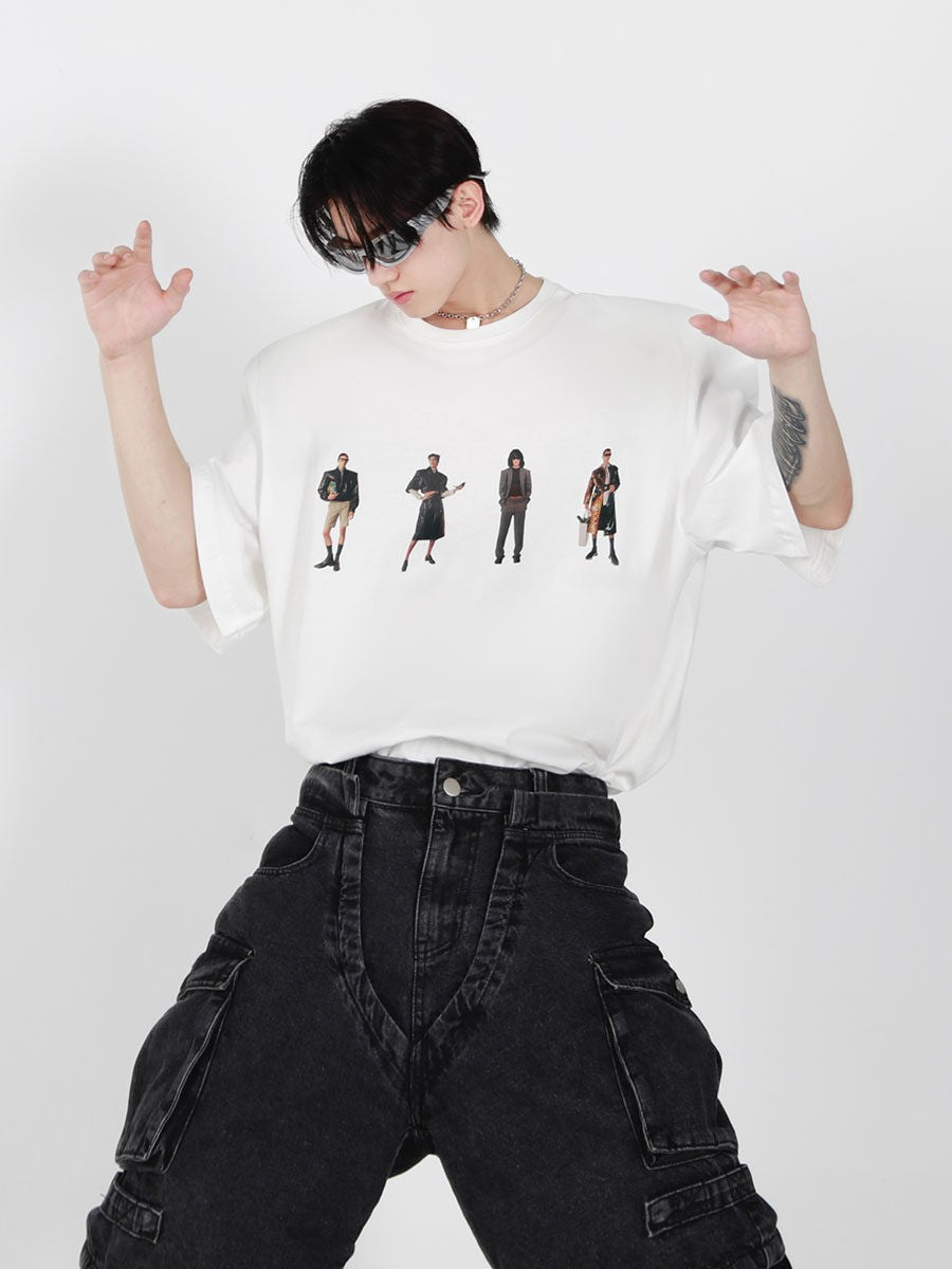 Figure Print Cotton Shoulder-Pad Tee - product image 5