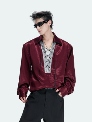 Contrast Lace-Up Satin Shirt - product image 5