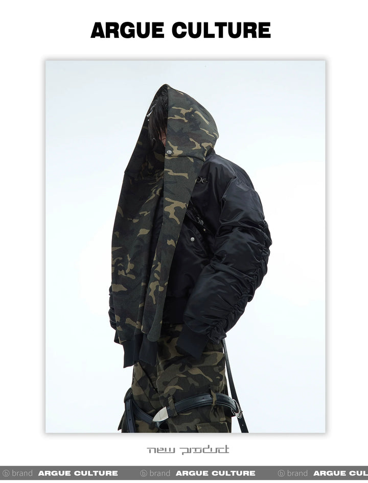 Camouflage Hooded Bomber Jacket with Quilted Sleeves - Winter Warmth - ArgueCulture