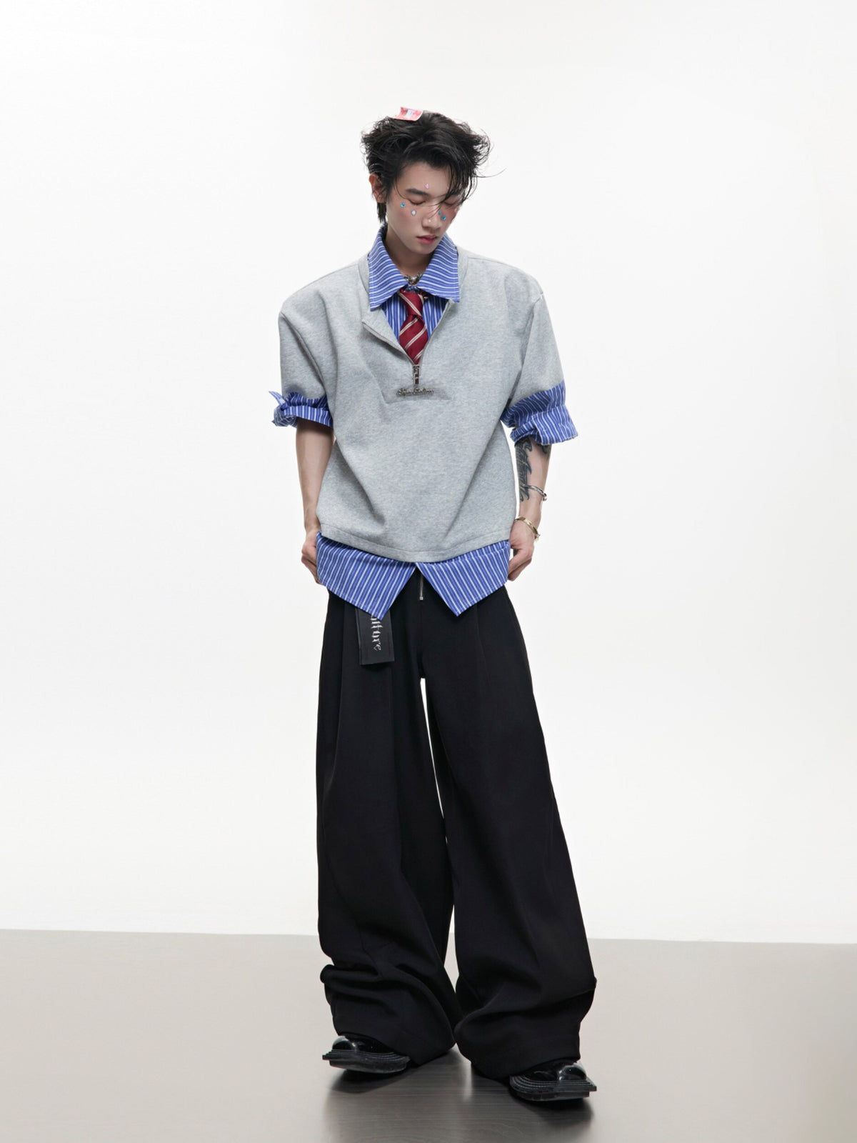 Striped Faux-Layered Oversized Shirt - product image 4