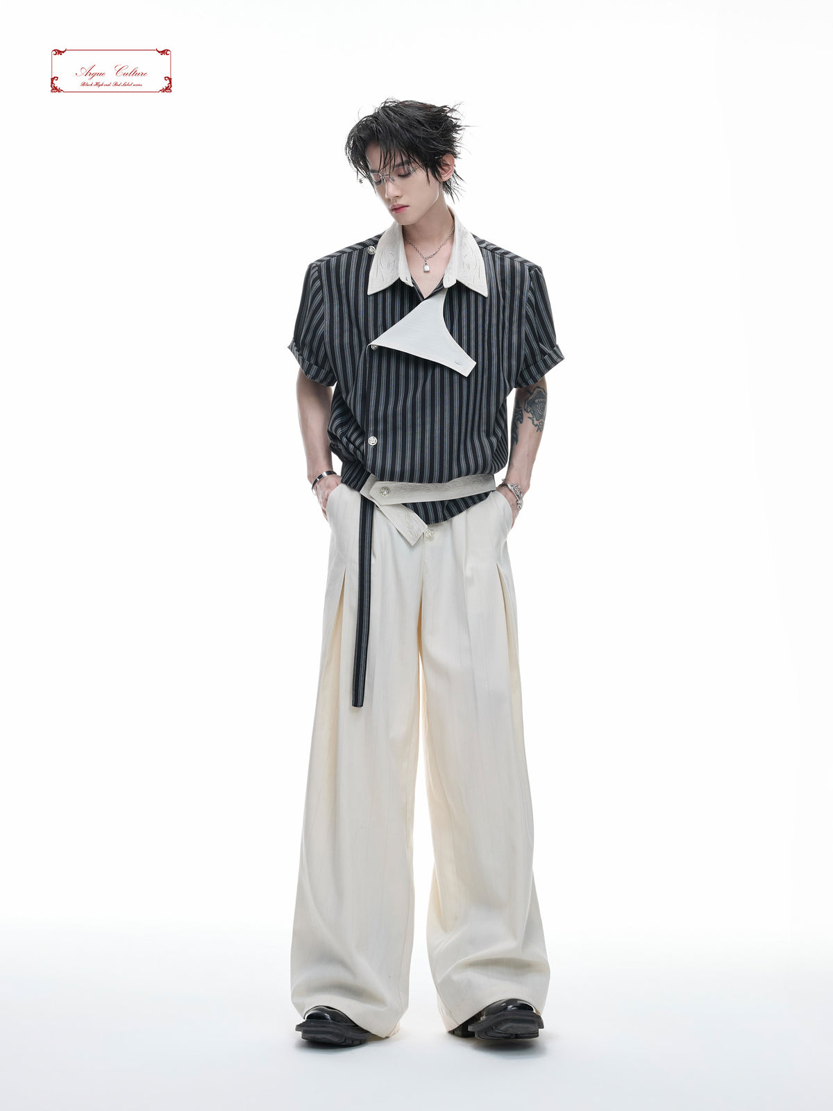 Asymmetric Embroidered Striped Shirt - product image 3