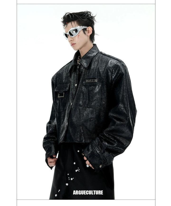 Liquid Texture Crocodile-Pattern Glossy Jacket – High-Fashion Streetwear - ArgueCulture