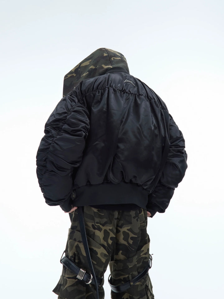 Camouflage Hooded Bomber Jacket with Quilted Sleeves - Winter Warmth - ArgueCulture