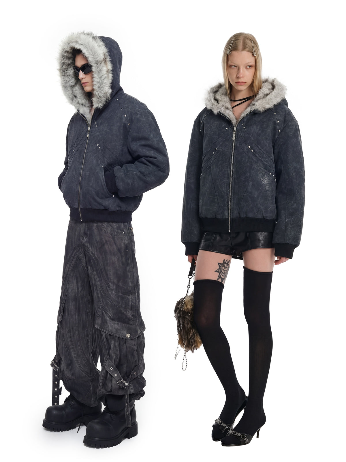 Crocodile-Texture Faux Leather Hooded Jacket - product image 3