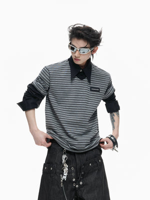 Color-Block Striped Mock Two-Piece Polo - product image 4