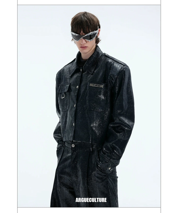 Liquid Texture Crocodile-Pattern Glossy Jacket – High-Fashion Streetwear - ArgueCulture