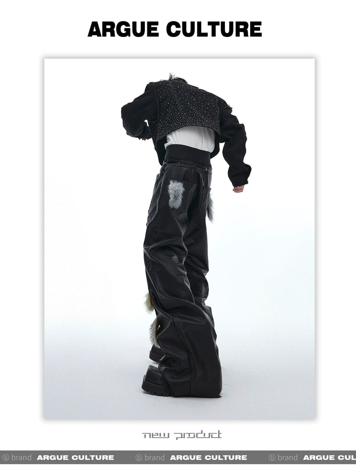 Avant-Garde PU Leather Pants with Flared Hem and Textured Details - ArgueCulture