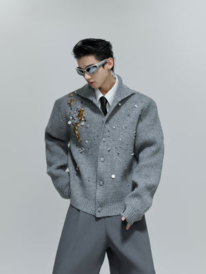 Sequin Wool-Blend High-Neck Cardigan - product image 1