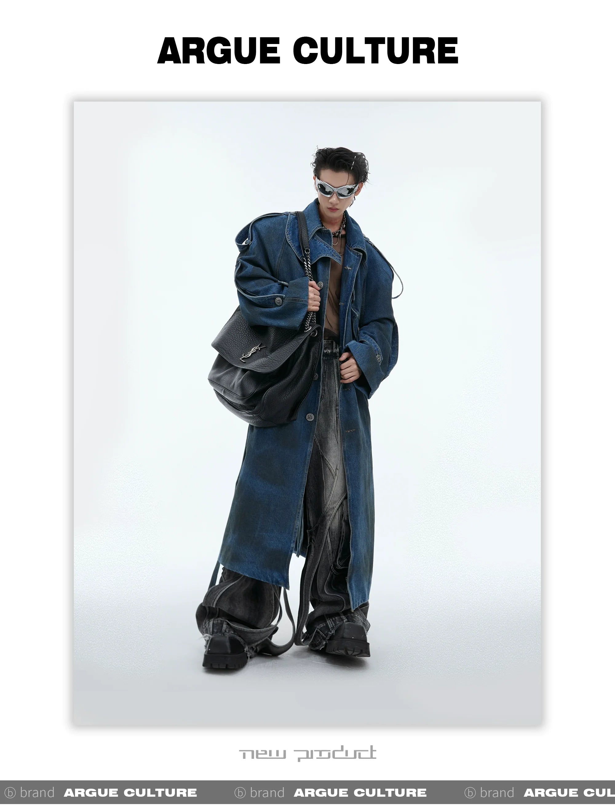 Deconstructed Oversized Denim Trench Coat ¡§C Vintage Washed Outerwear - ArgueCulture