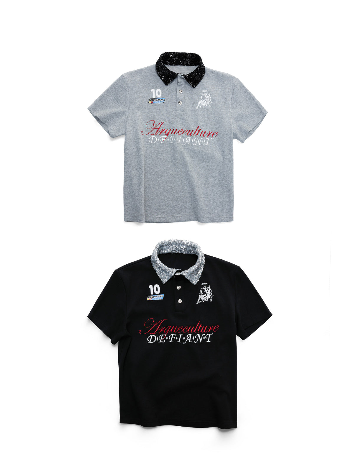Contrast Embroidered Sequin-Collar Polo - product image 1