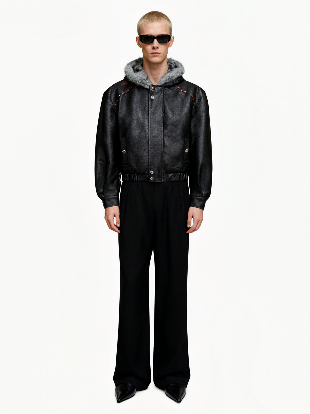 Fleece-Lined Faux Leather Hooded Jacket - product image 4