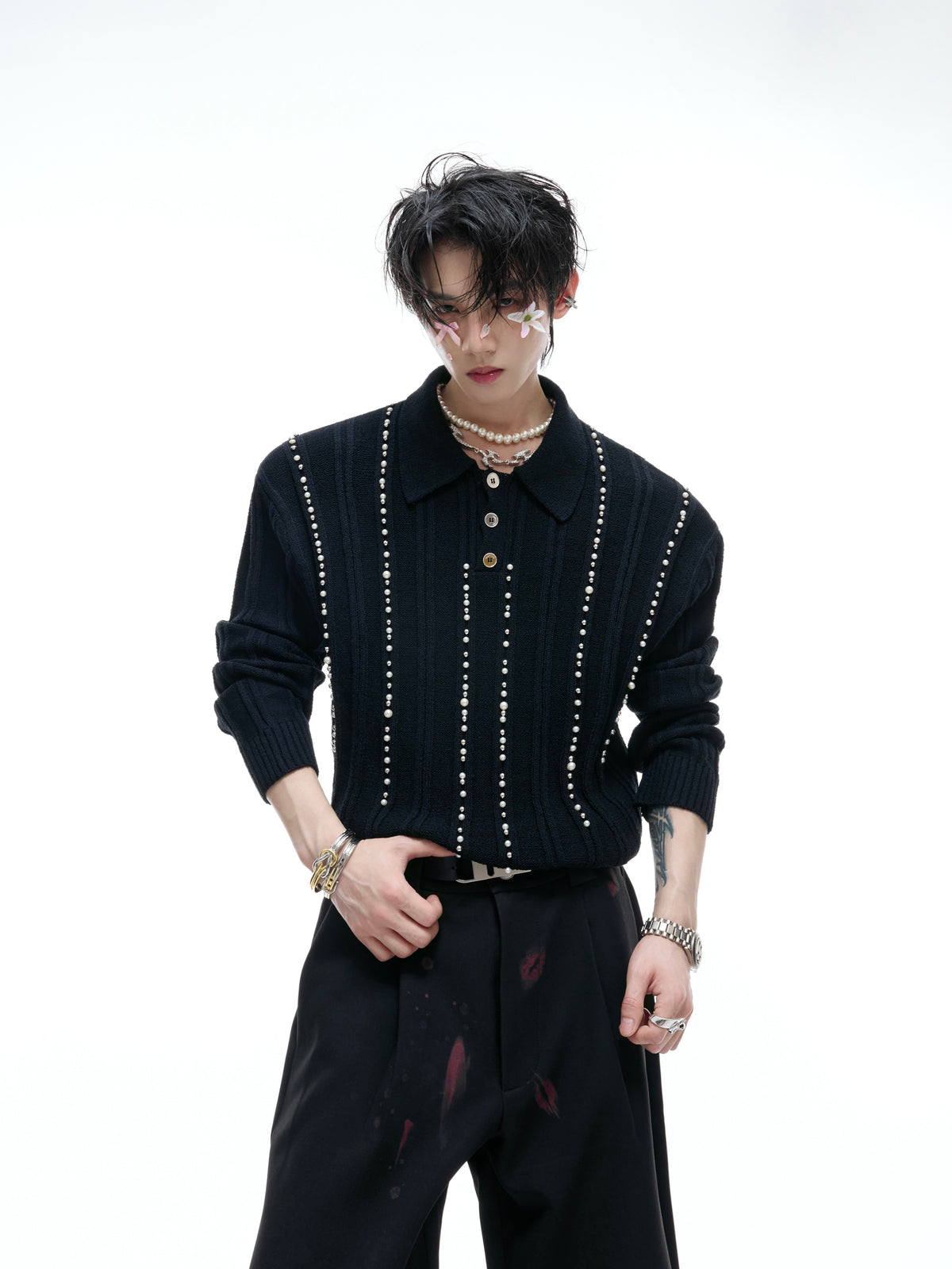 Pearl-Trim Knit Polo Shirt - product image 3