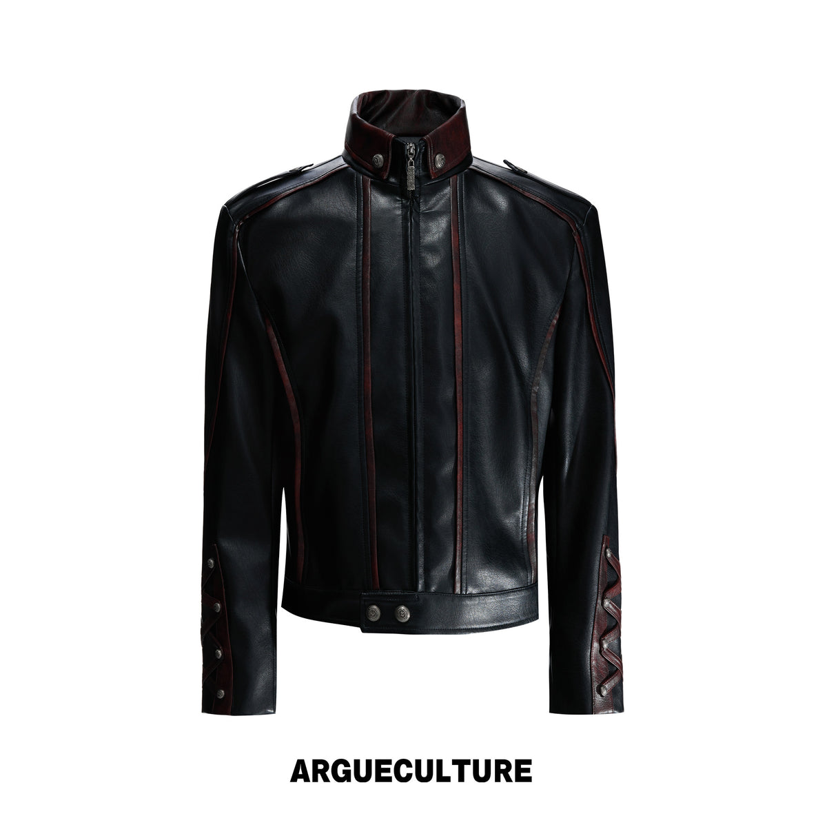 Contrast Stitch Lace-Up Faux Leather Biker Jacket - product image 5