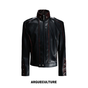 Contrast Stitch Lace-Up Faux Leather Biker Jacket - product image 5