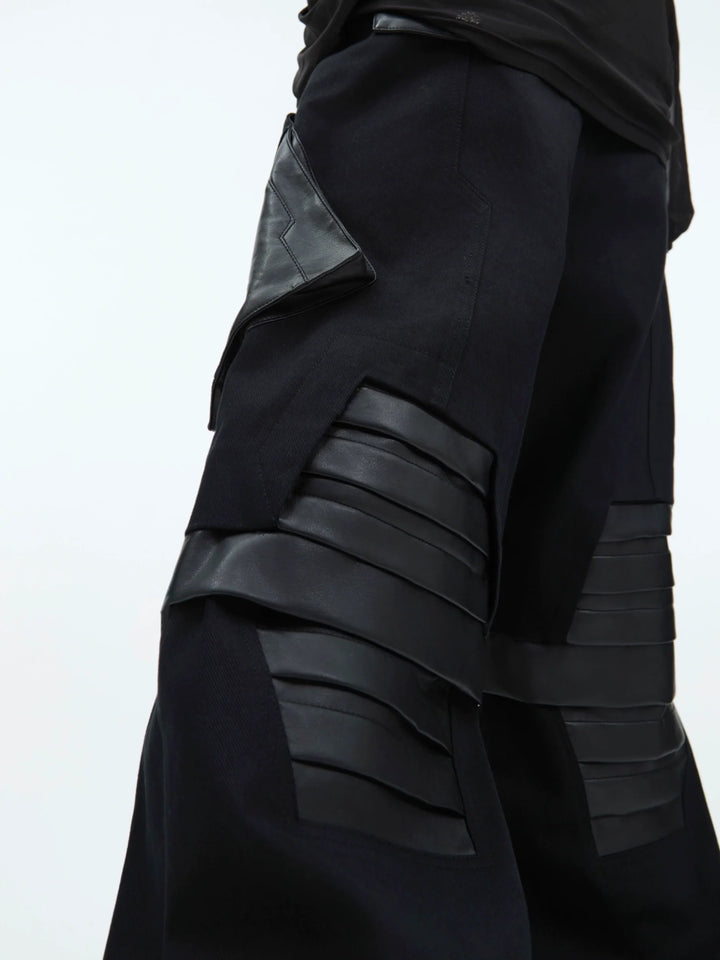 Faux Leather Panel Cargo Pants with Metal Accents - ArgueCulture