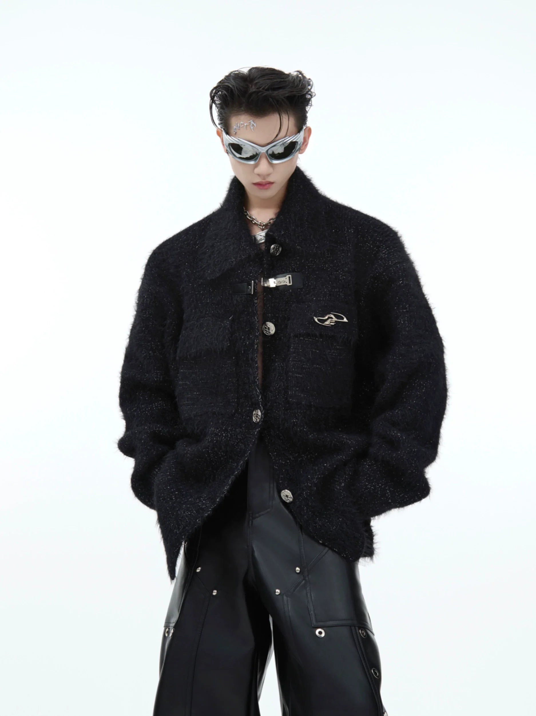 Men¡¯s Faux Fur Mink Knit Sweater with Metal Design - ArgueCulture