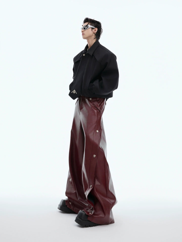 Vintage Faux Leather Cargo Pants with Irregular Design and Button Detail - ArgueCulture