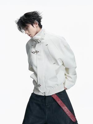 Python-Embossed Cropped Faux Leather Jacket - product image 4