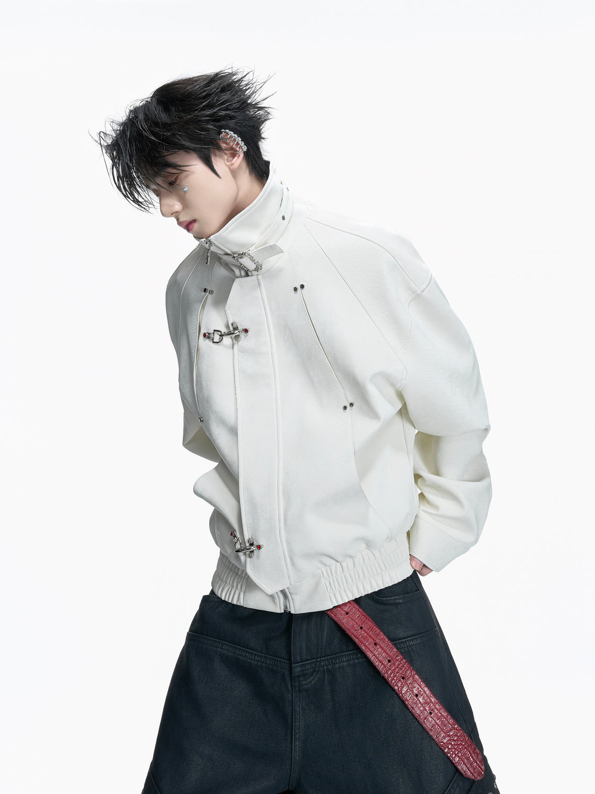 Python-Embossed Cropped Faux Leather Jacket - product image 4