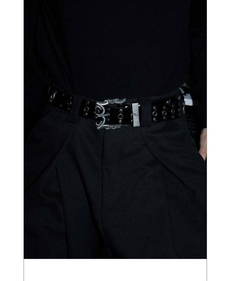 Retro Punk Genuine Leather Belt with Rivet and Metallic Logo - ArgueCulture