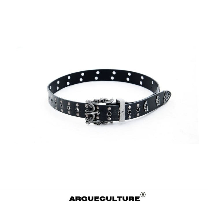 Retro Punk Genuine Leather Belt with Rivet and Metallic Logo - ArgueCulture