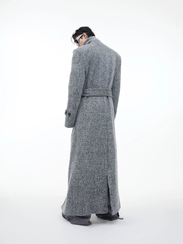 Heavyweight Wool Blend Long Over Coat with Belted Waist - ArgueCulture