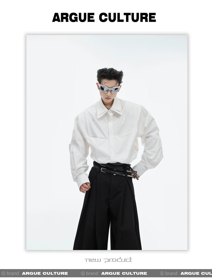 Double-Layer Collar Deconstructed Pleated Design Oversized Shirt - ArgueCulture