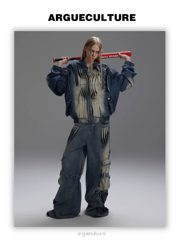 Hooded Denim Set with Straps and Post-Apocalyptic - ArgueCulture