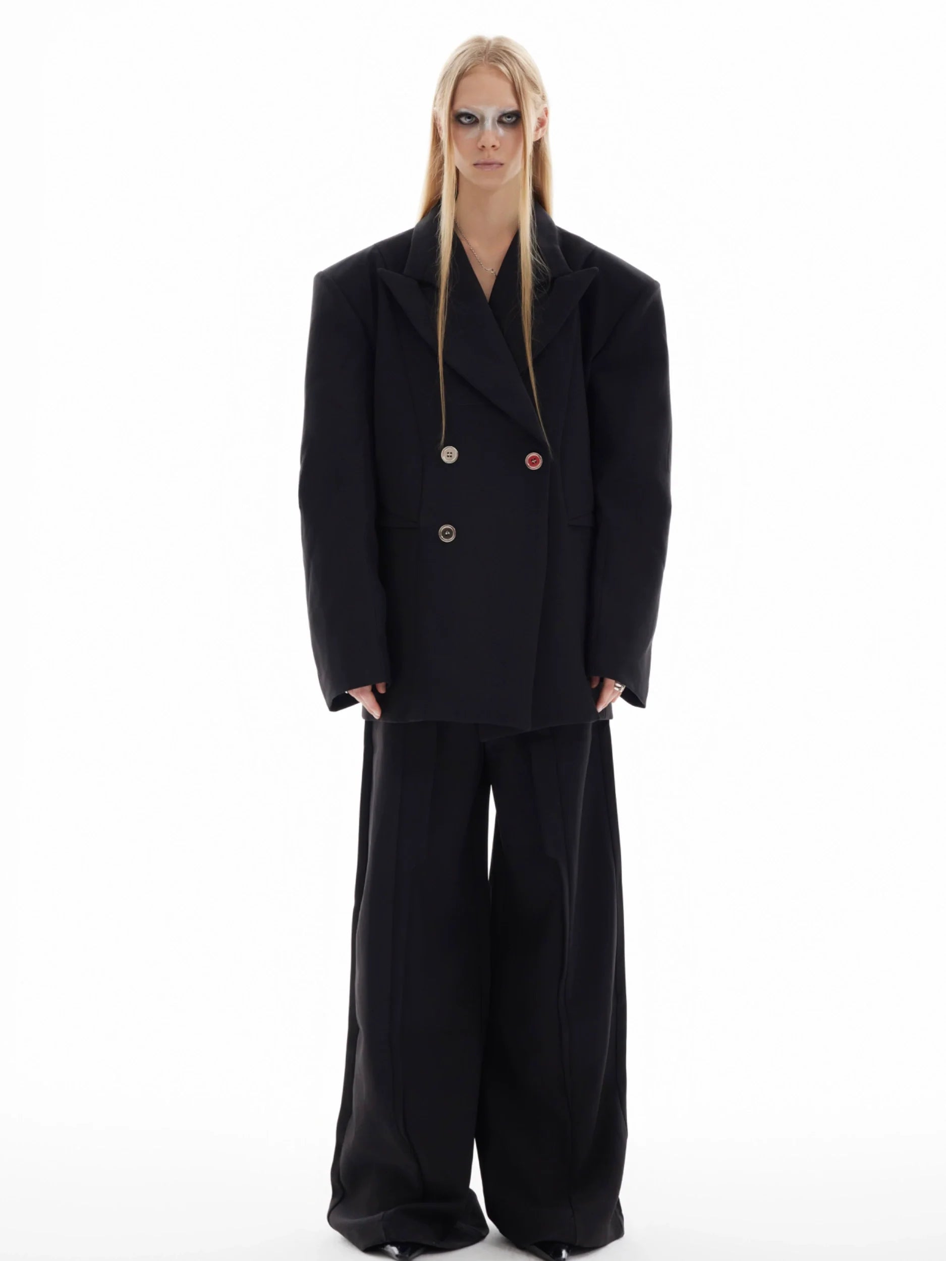 Asymmetrical Collar Blazer with Textured Fabric ¡§C Deconstructed Suit Set - ArgueCulture