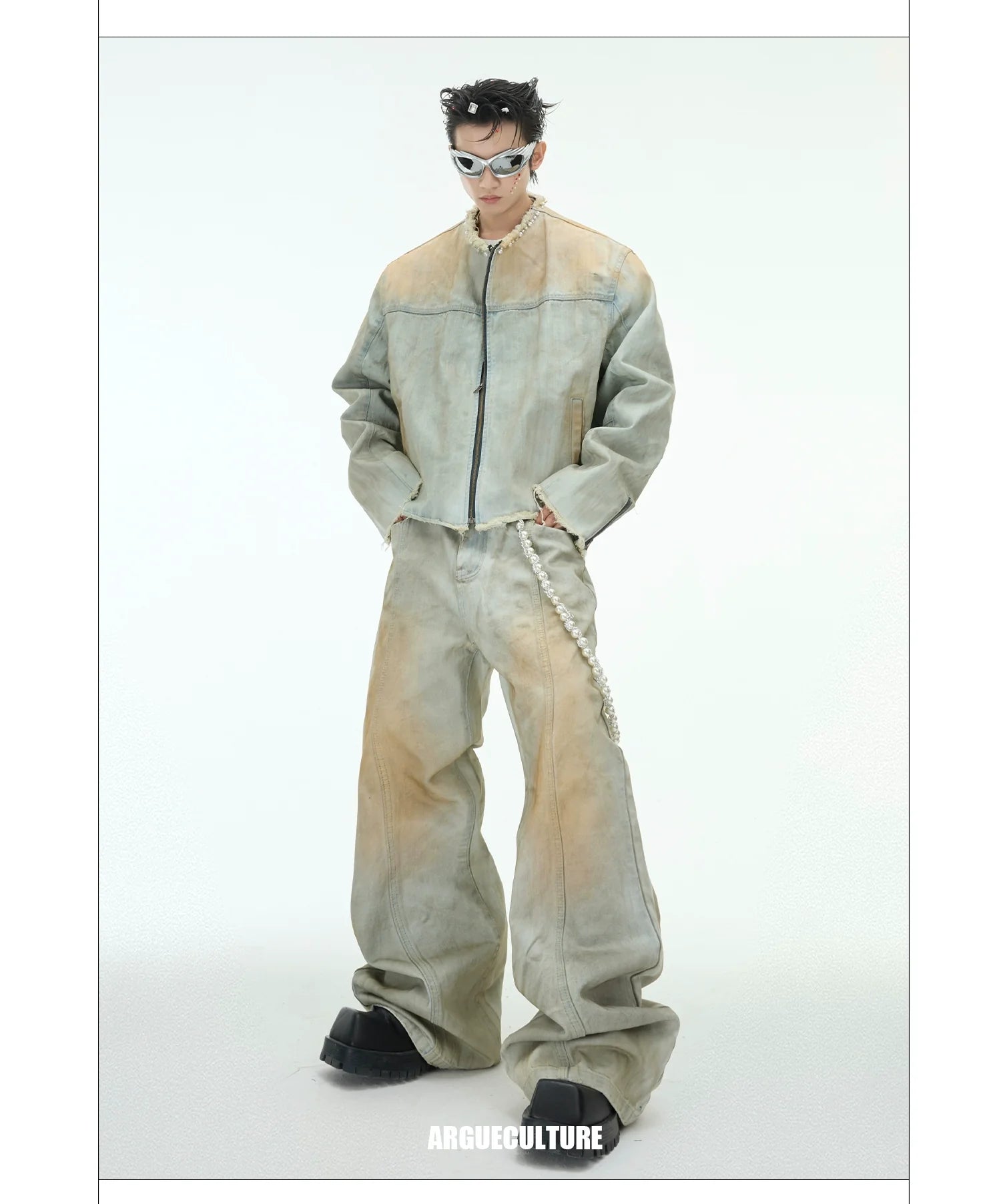 Vintage Pearl-Embellished Flared Denim Jeans ¡§C Streetwear Fashion - ArgueCulture