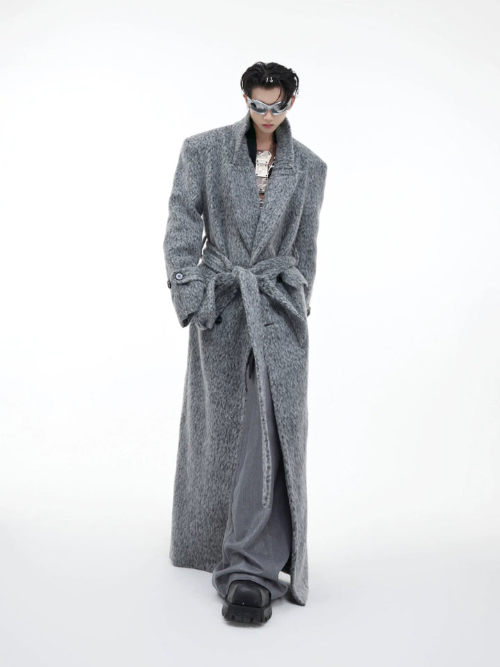 Heavyweight Wool Blend Long Over Coat with Belted Waist - ArgueCulture