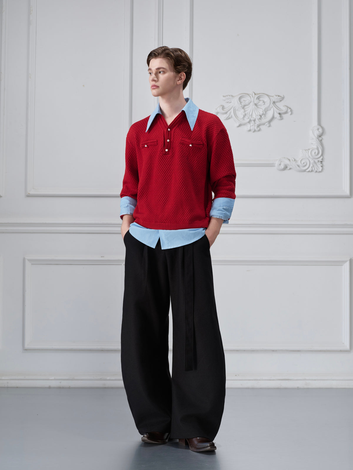 Color-Blocked Faux-Layer Knit Sweater - product image 4