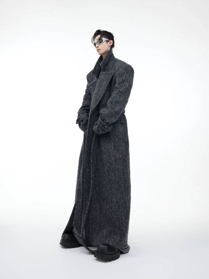 Heavyweight Wool Blend Long Over Coat with Belted Waist - ArgueCulture