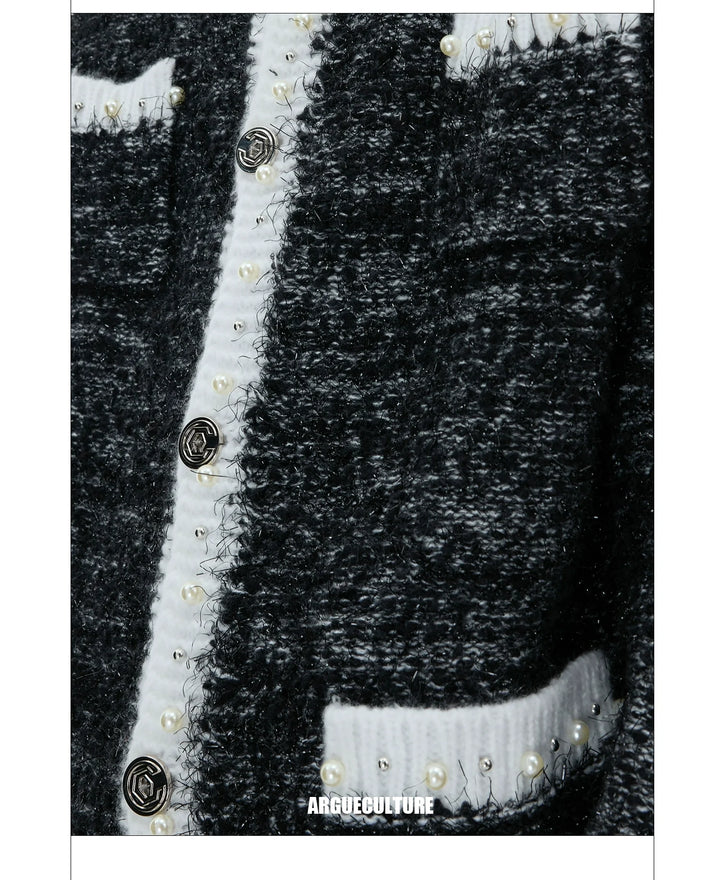 Luxe Pearl-Embellished Knit Cardigan for Unisex - ArgueCulture