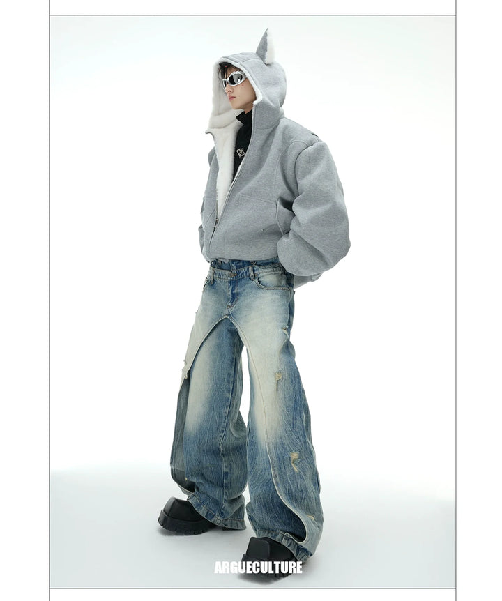 Convertible Reversible Plush Hoodie with 3D Ears & Cotton Back - ArgueCulture