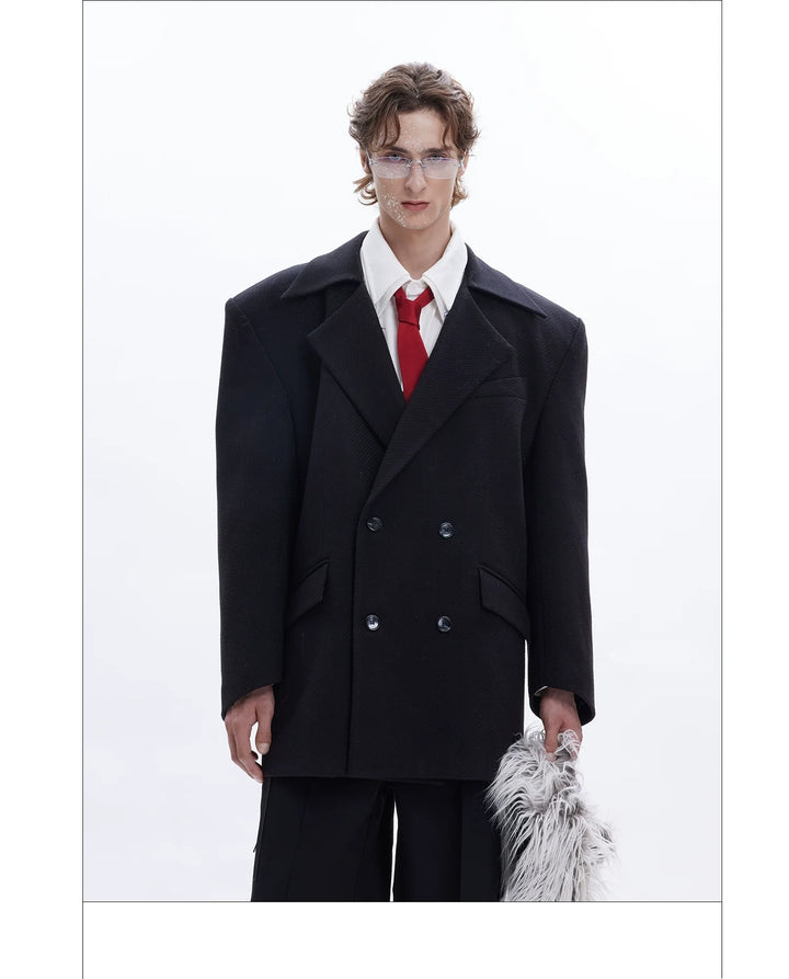 Detachable Fur Collar Double-Breasted Suit Jacket for Men - ArgueCulture