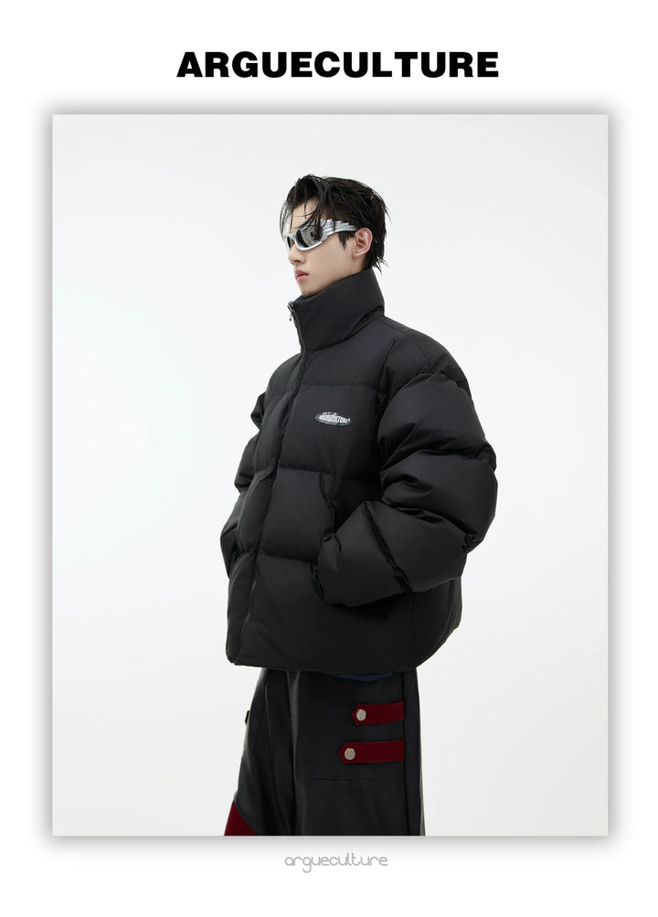 Reversible White Duck Down Puffer Jacket with Metal Logo - ArgueCulture