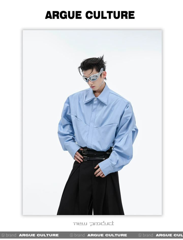 Double-Layer Collar Deconstructed Pleated Design Oversized Shirt - ArgueCulture